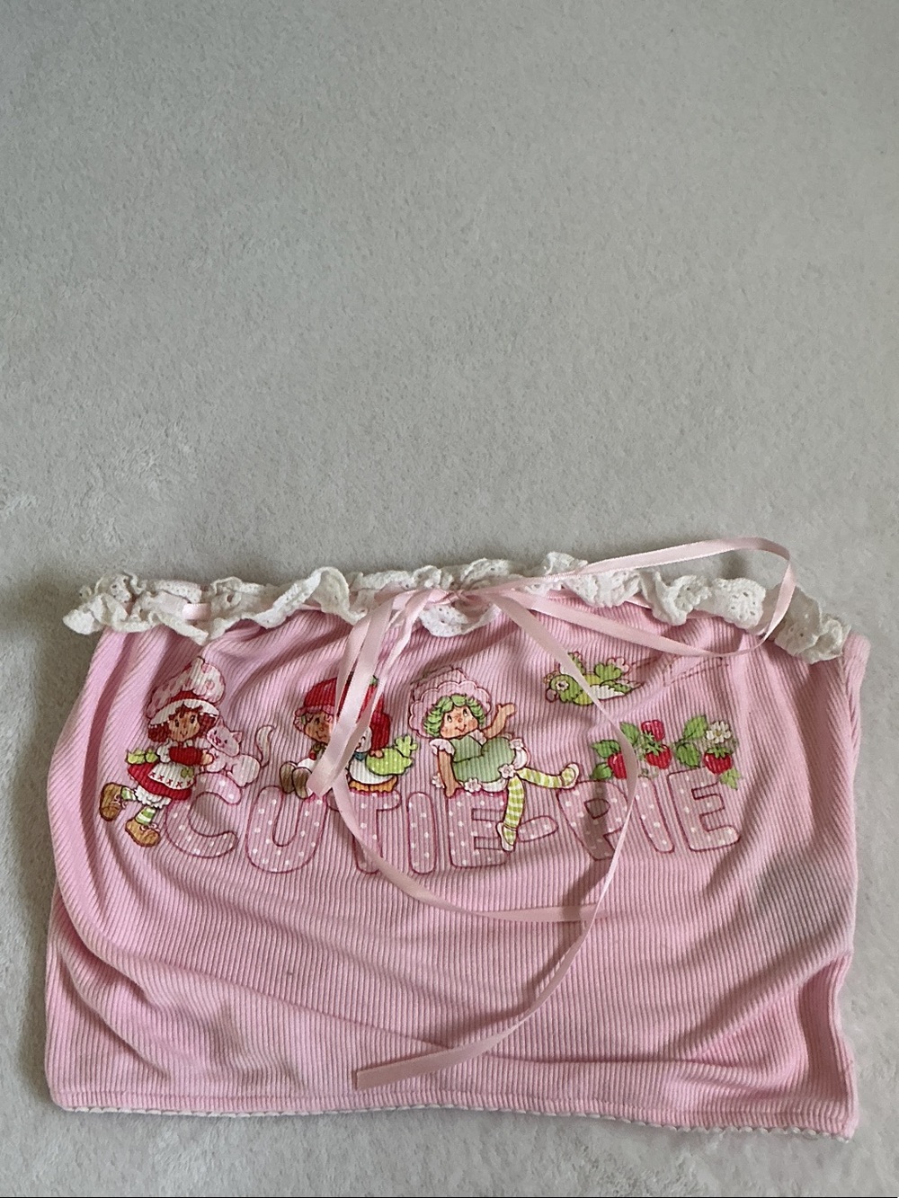 Pink Cute Pie Tube Top with Lace Trim
